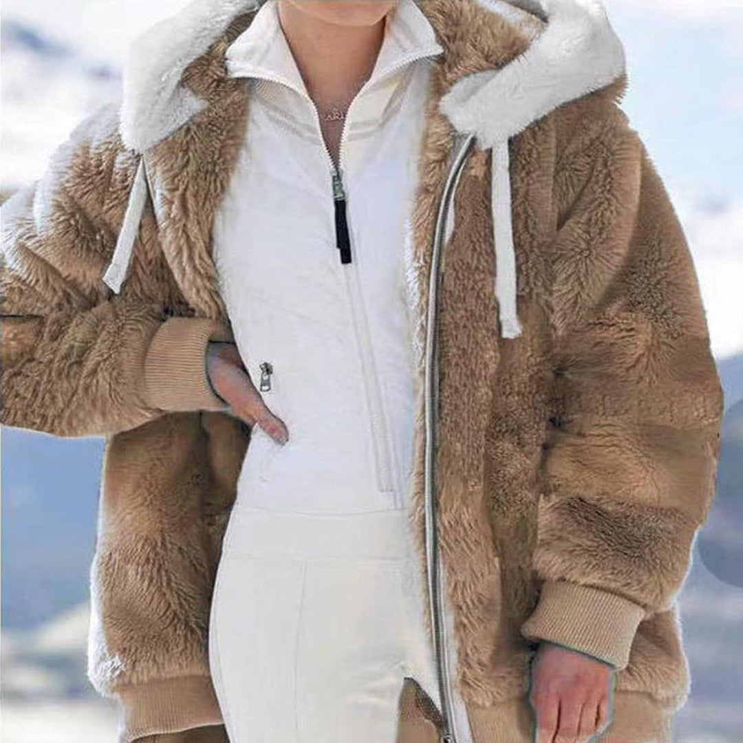 Women's Plush Hooded Winter Jacket with Oversized Hood