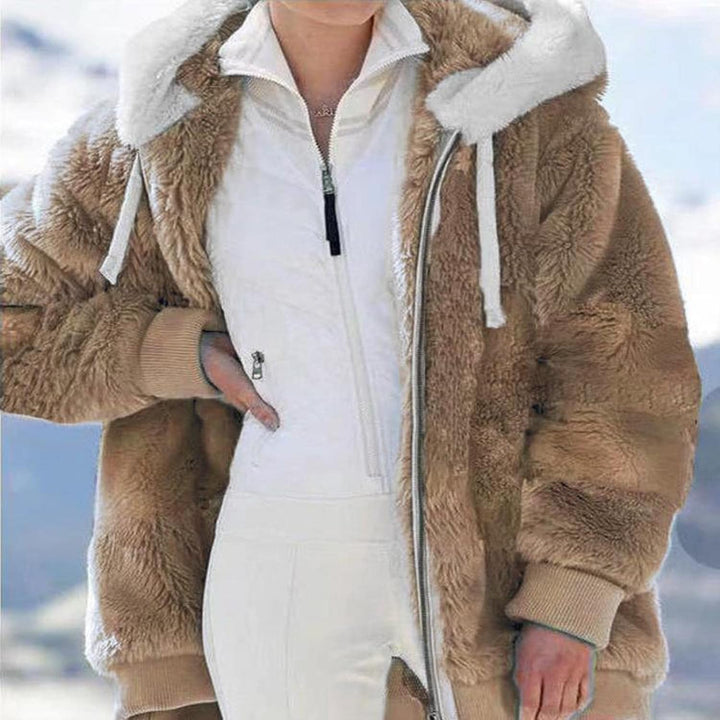 Women's Plush Hooded Winter Jacket with Oversized Hood