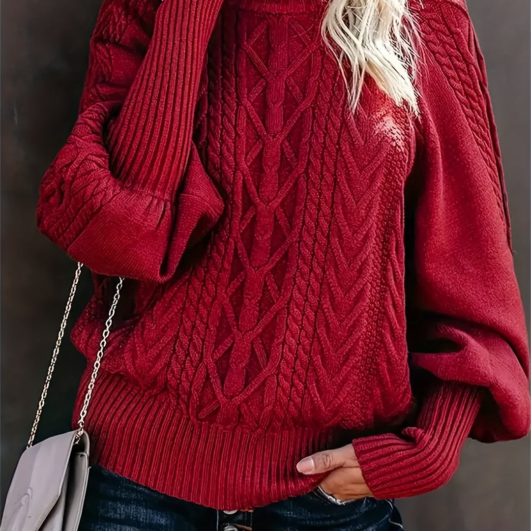 Pull en maille torsadée pour femme à col montant