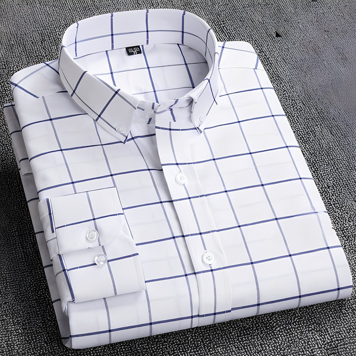 Men's Checkered Long Sleeve Shirt with Button Collar