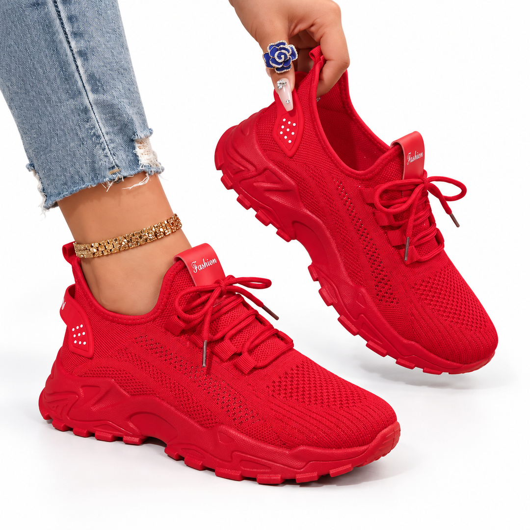Women's Chunky Sole Knit Trainers with Lace-Up Front