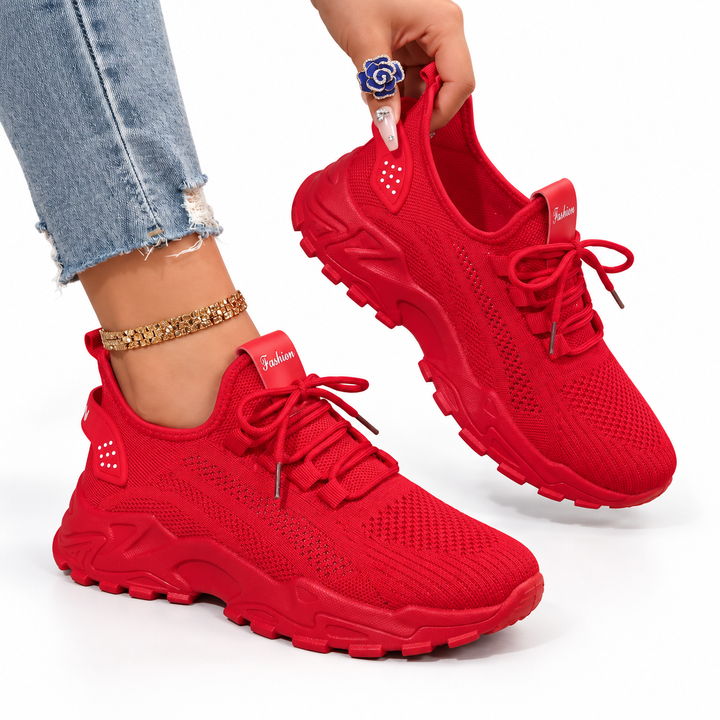 Women's Chunky Sole Knit Trainers with Lace-Up Front