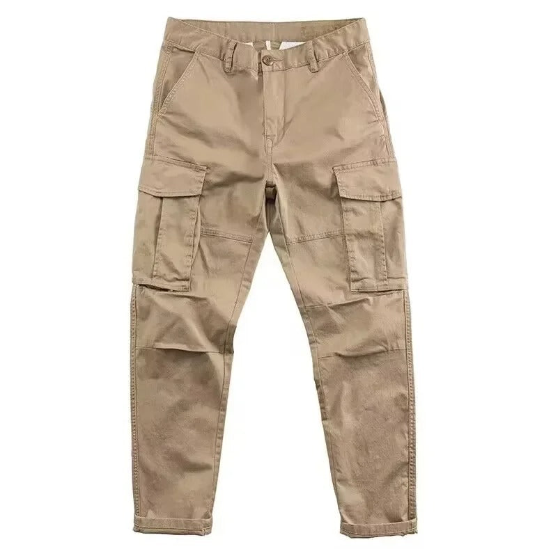 Men's Cotton Cargo Trousers with Turn-Up Hem