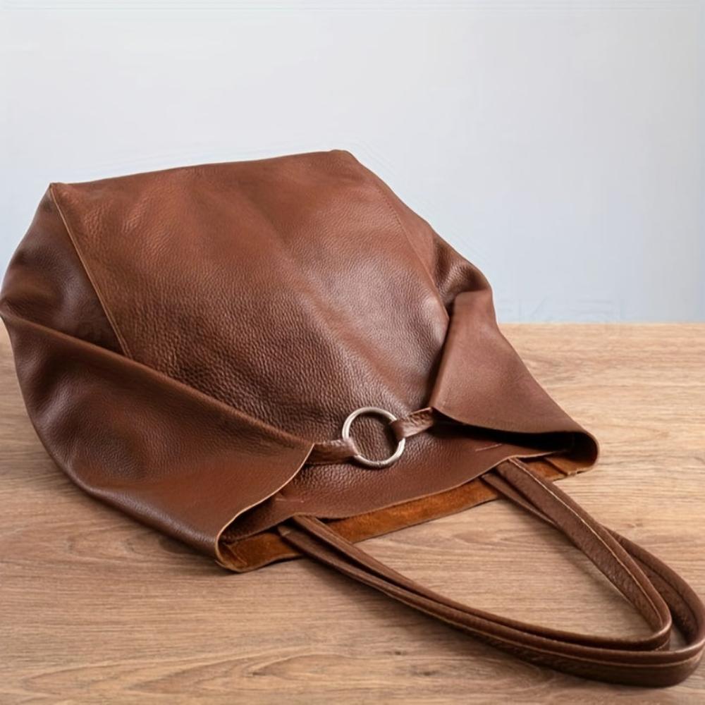 Women's Vintage Leather Tote Bag with Matching Purse
