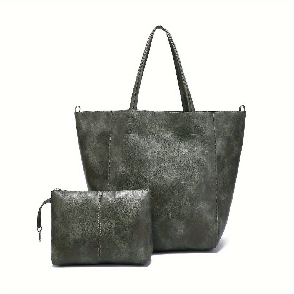Women's Vintage Leather Tote Bag with Matching Purse