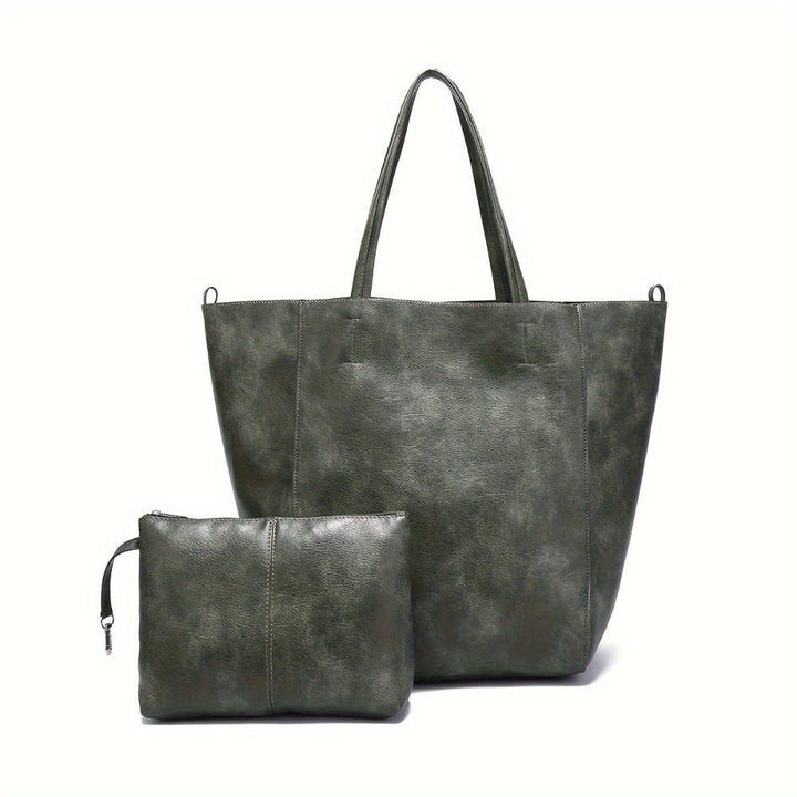 Women's Vintage Leather Tote Bag with Matching Purse
