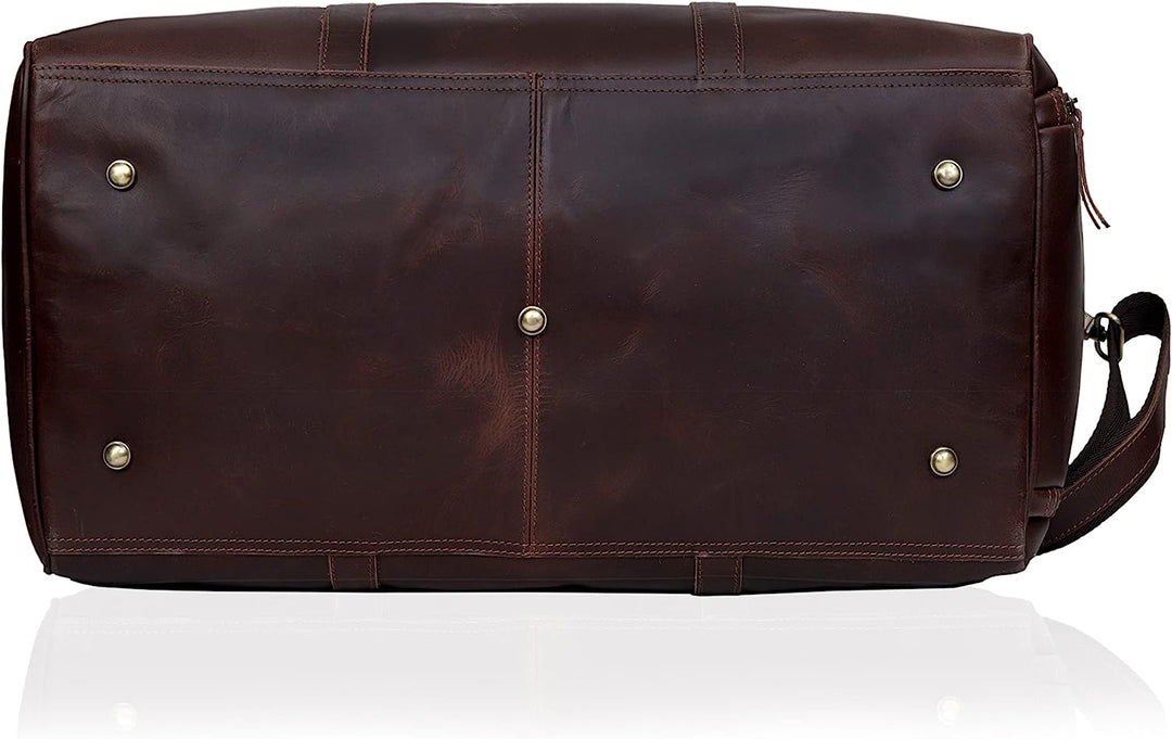 Men's Leather Duffel Weekend Bag with Shoulder Strap