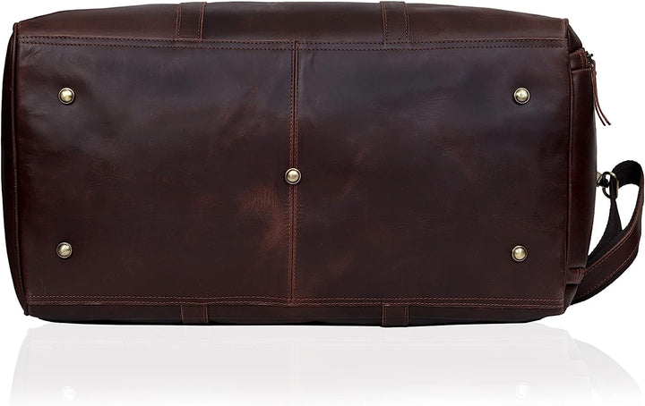 Men's Leather Duffel Weekend Bag with Shoulder Strap