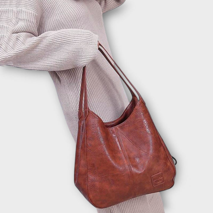 Women's Leather Hobo Shoulder Bag with Patchwork Design