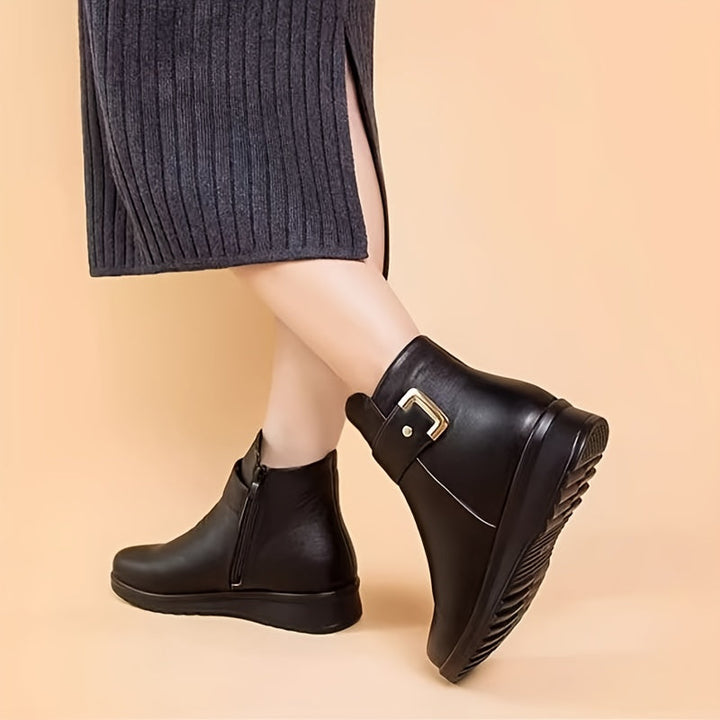Women's Fleece-Lined Ankle Boots with Buckle Detail
