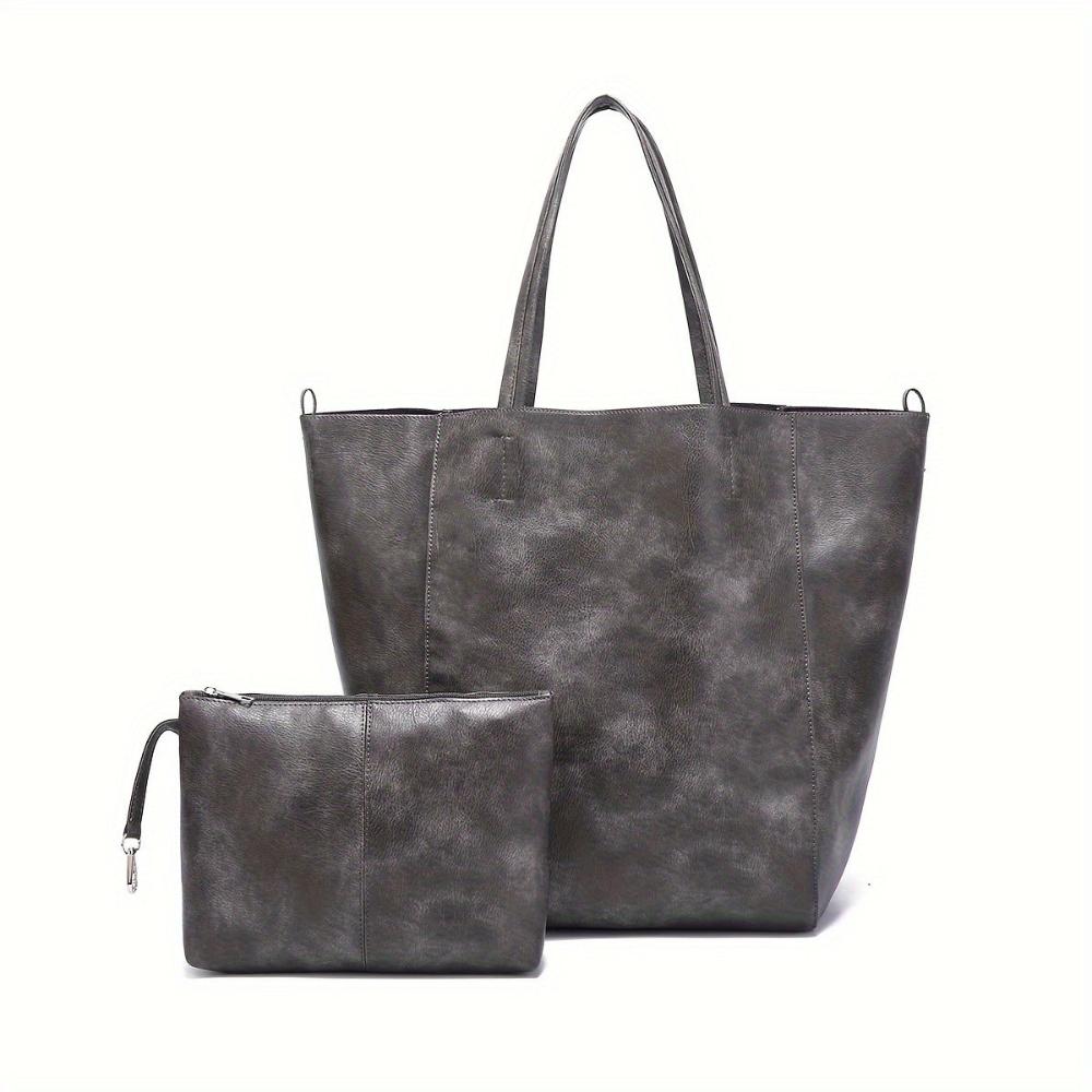 Women's Vintage Leather Tote Bag with Matching Purse