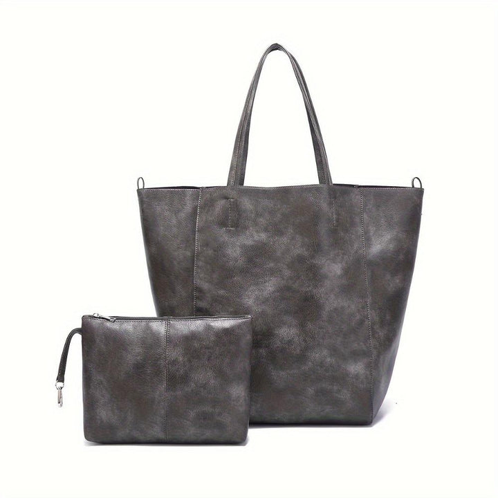 Women's Vintage Leather Tote Bag with Matching Purse