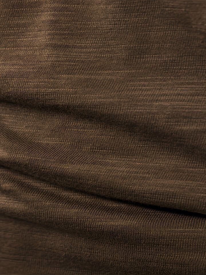 Men's Slub Knit Henley Shirt with Curved Hem