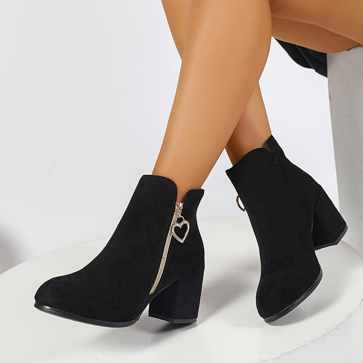 Bottines femme à talon carré avec tirette de fermeture éclair en forme de cœur