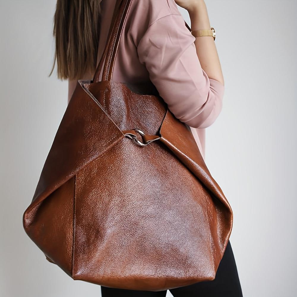 Women's Vintage Leather Tote Bag with Matching Purse
