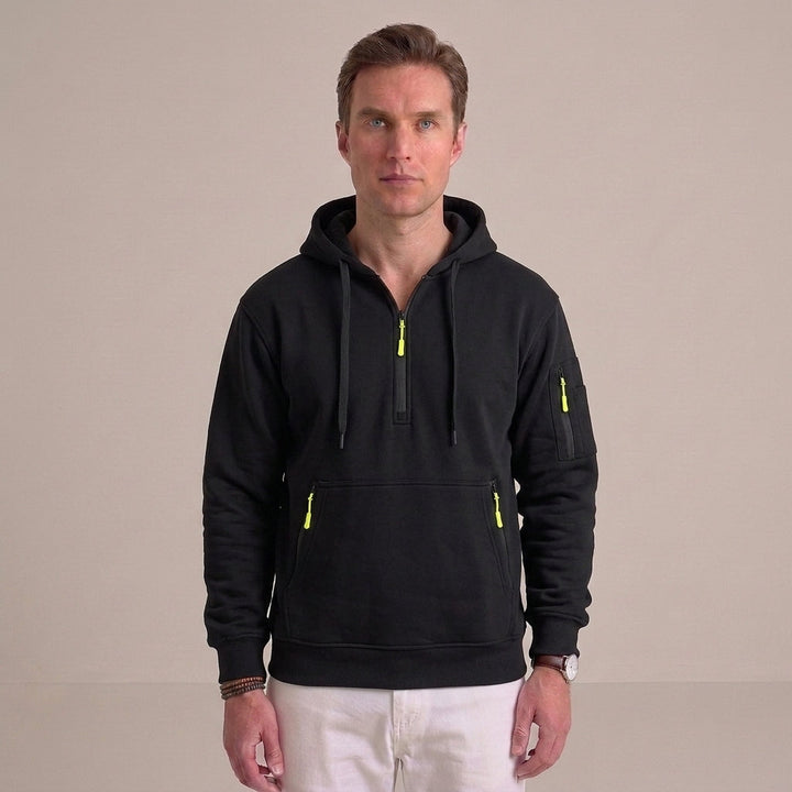 Men's Quarter-Zip Hooded Sweatshirt with Utility Pockets
