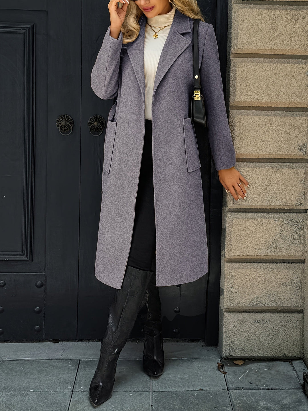 Women's Longline Belted Coat with Patch Pockets