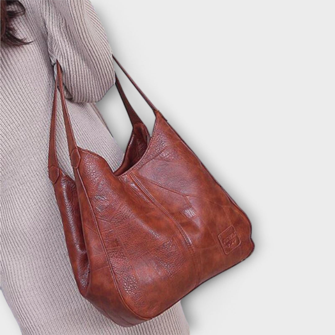 Women's Leather Hobo Shoulder Bag with Patchwork Design