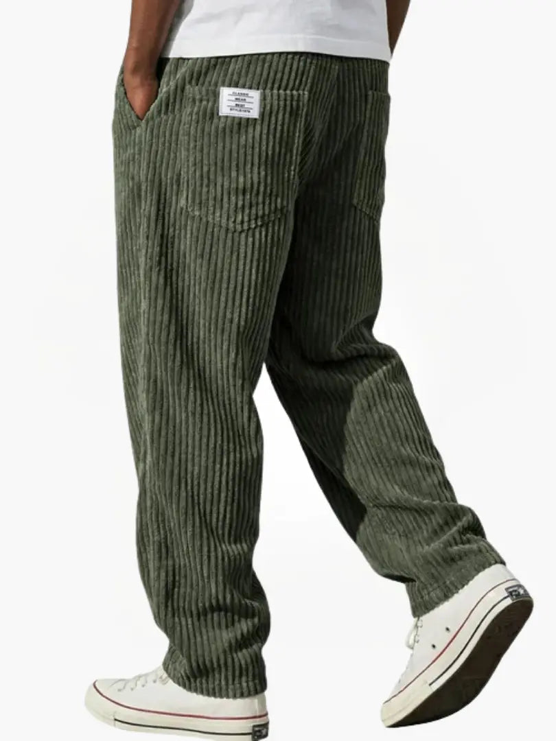Men's Corduroy Wide-Leg Trousers with Patch Pocket