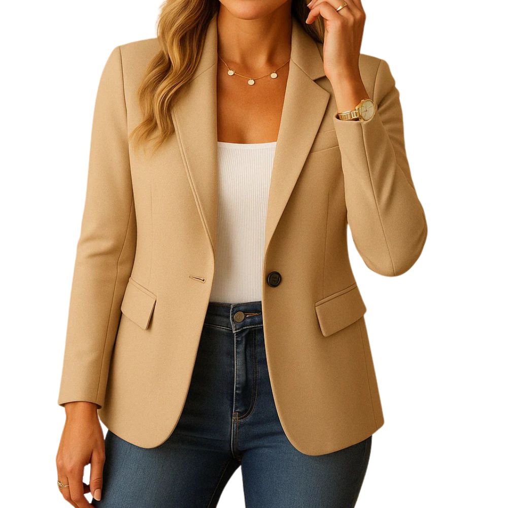 Women's Stretch Blazer with Notched Lapel and Single-Button Closure