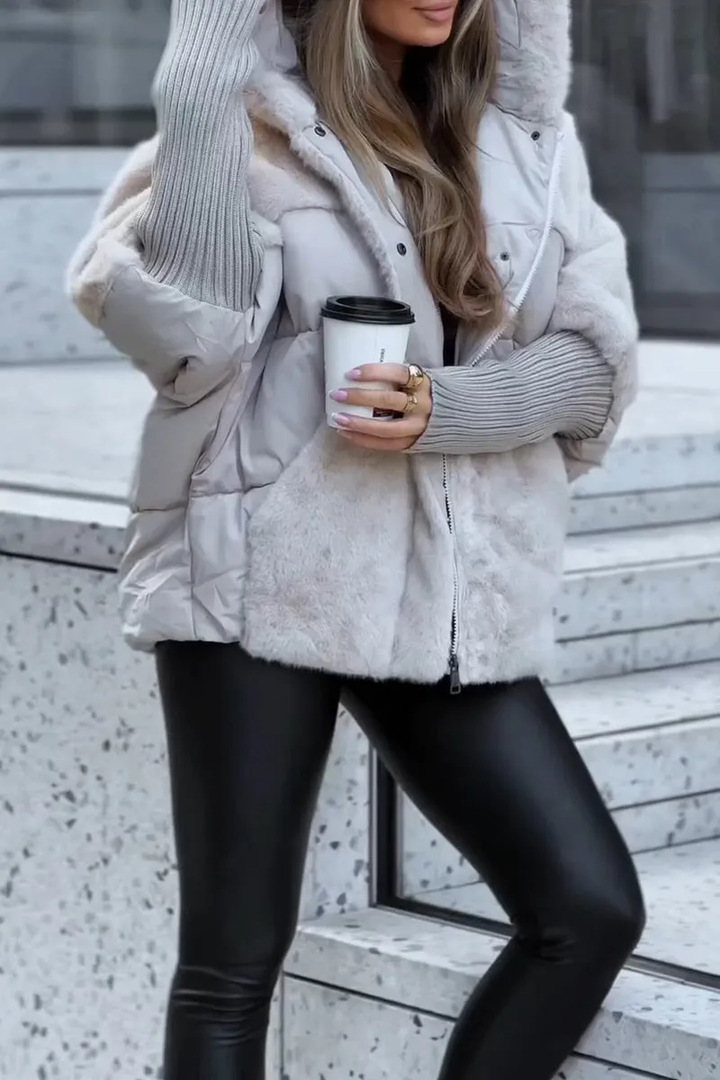 Women's Faux-Fur Hooded Puffer Jacket in Oversized Quilted Fit