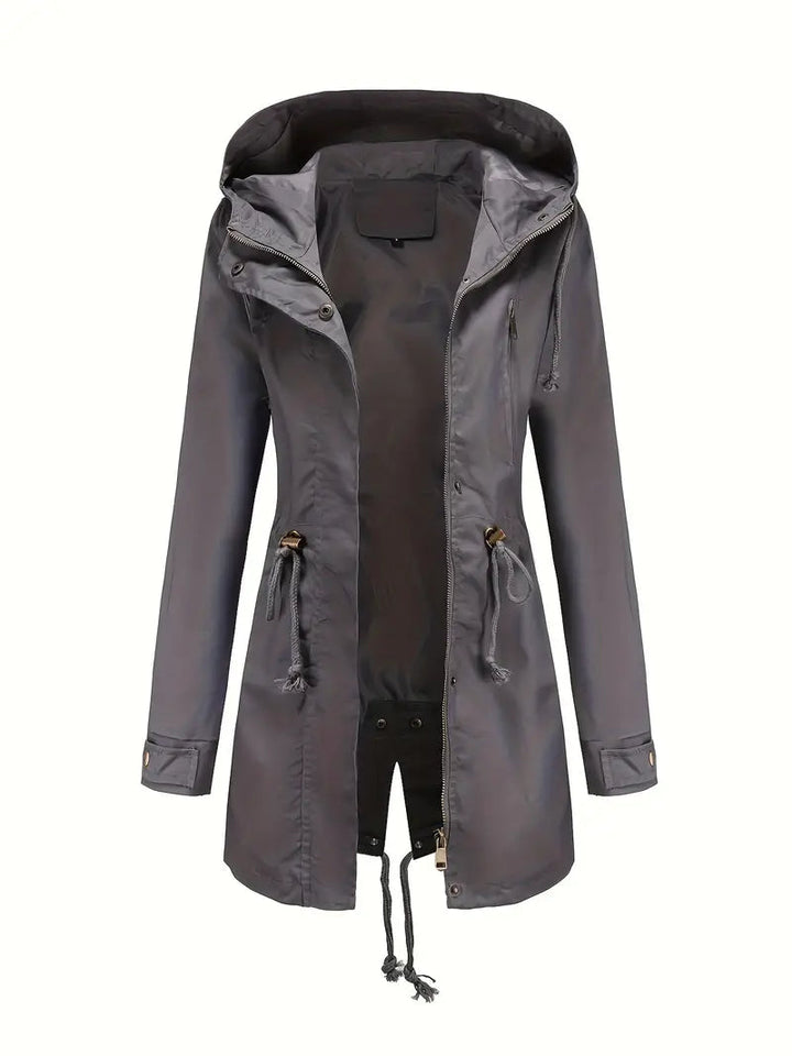 Parka imperméable à capuche pour femme avec taille à cordon de serrage