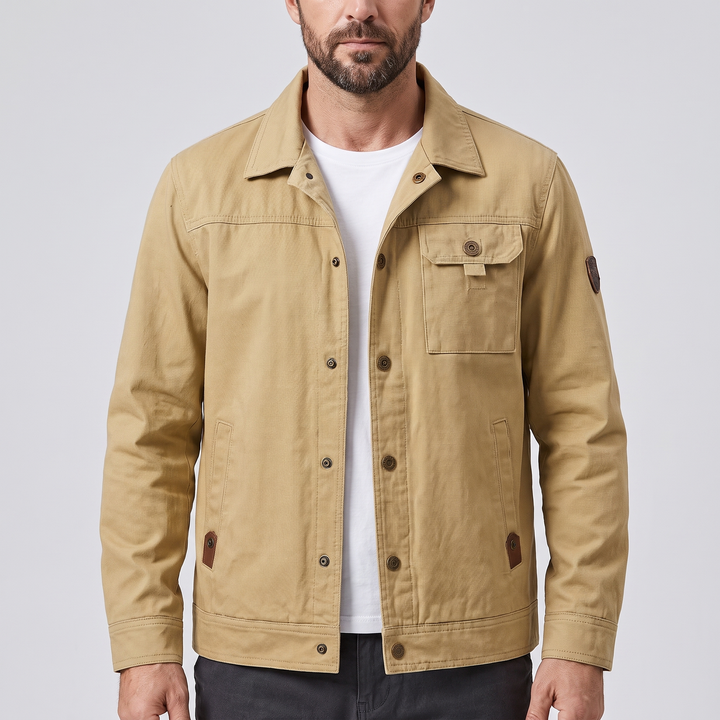 Men's Cotton Insulated Utility Jacket with Snap-Button Front