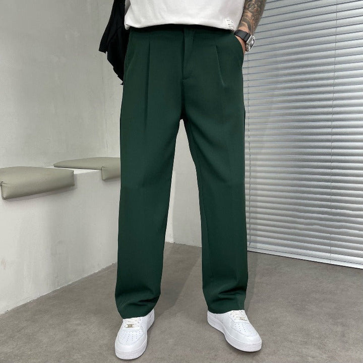 Men's Pleated Tailored Trousers with Straight Leg