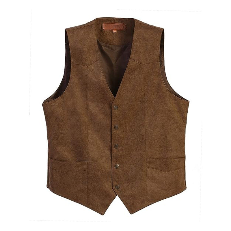 Men's Suede Western Waistcoat with Button Front
