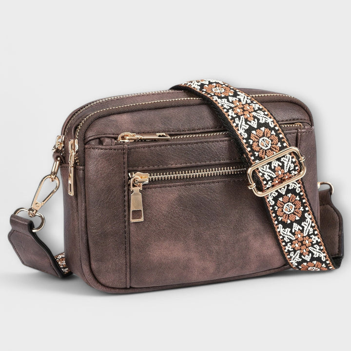 Women's Structured Crossbody Bag with Woven Guitar Strap