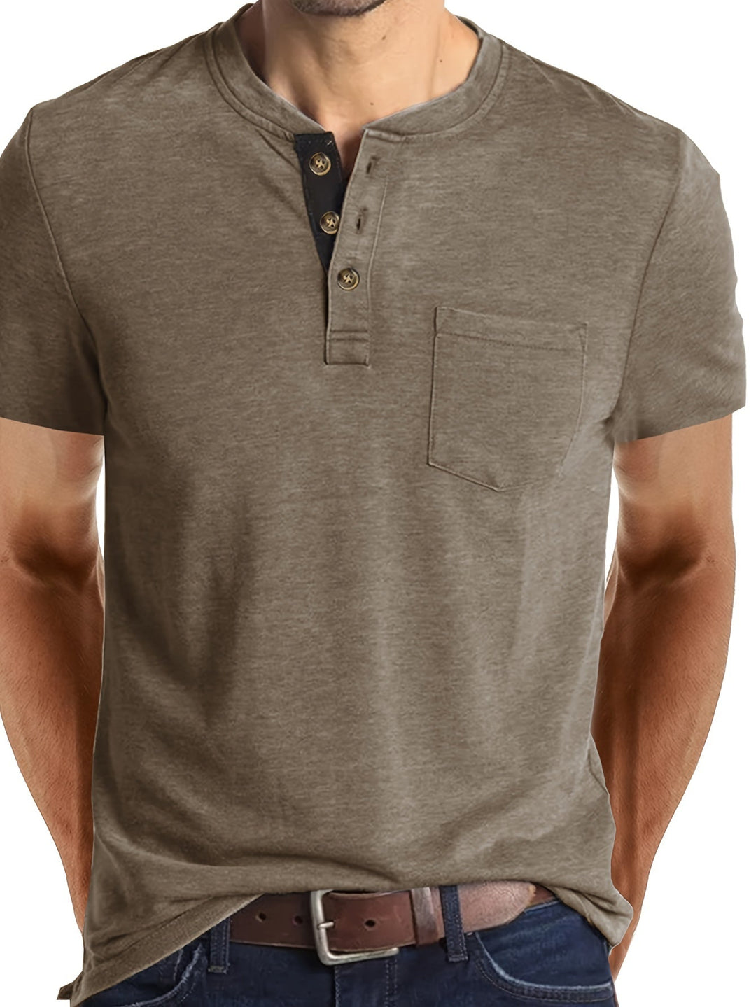 Men's Henley T-Shirt with Chest Pocket