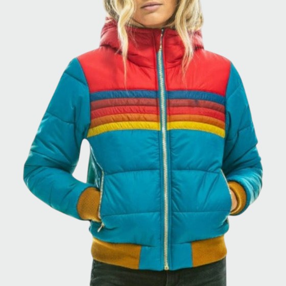 Women's Hooded Striped Puffer Jacket