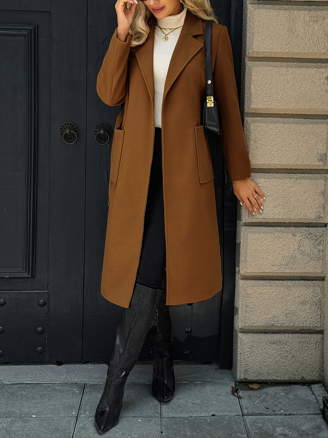 Women's Longline Belted Coat with Patch Pockets
