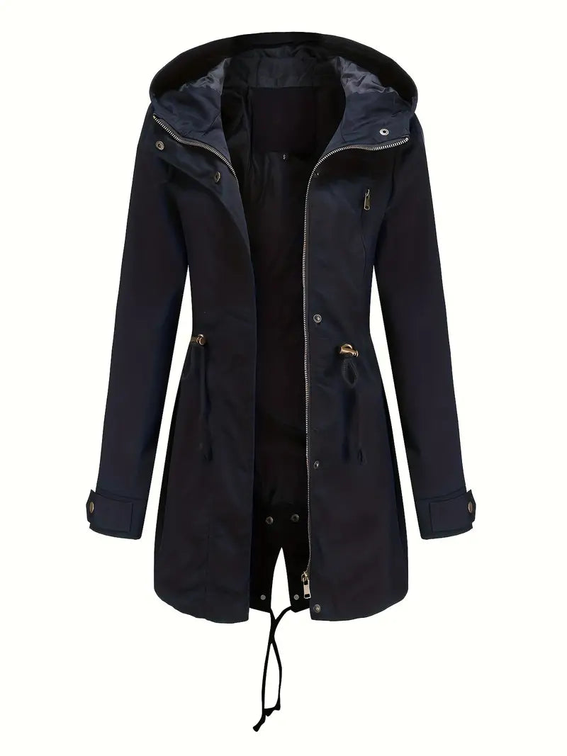 Parka imperméable à capuche pour femme avec taille à cordon de serrage