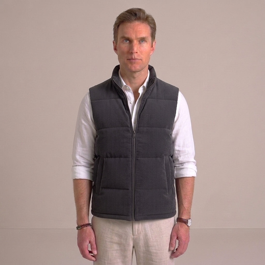Men's Corduroy Padded Gilet with Snap Closure