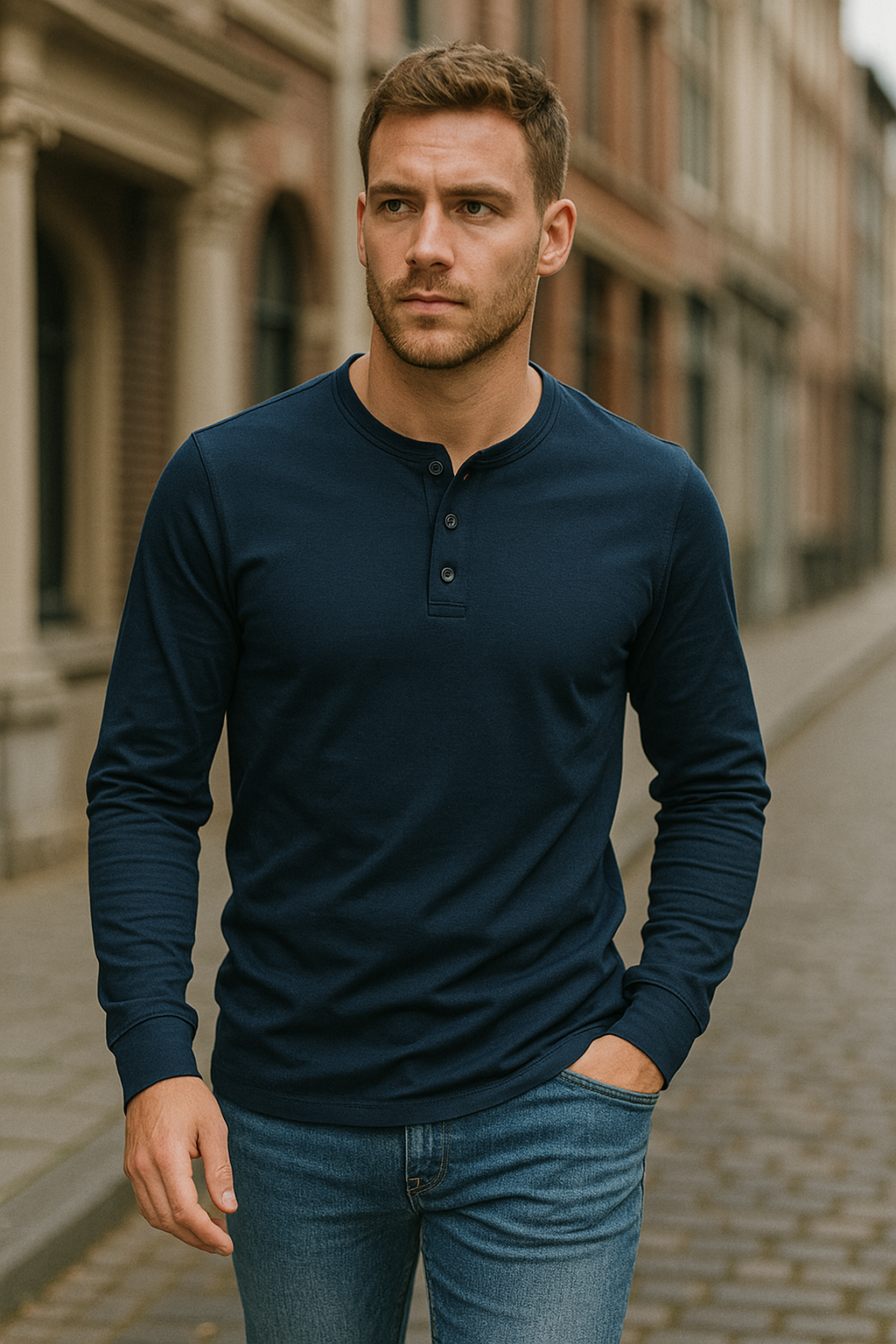 Men's Henley Shirt with Button Placket