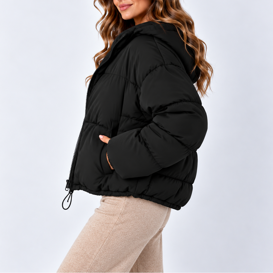 Women's Oversized Puffer Jacket with Drawstring Hem