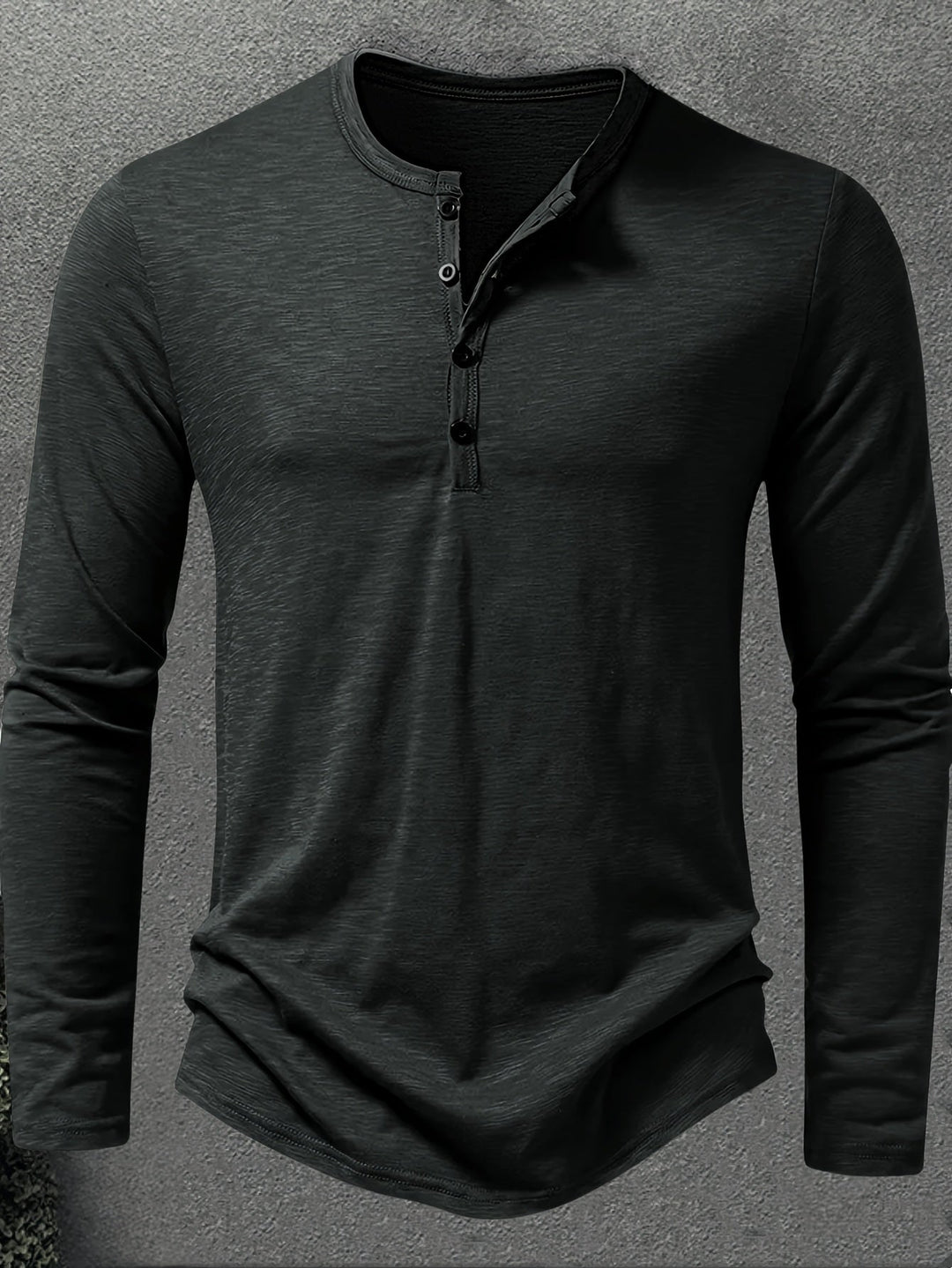 Men's Slub Knit Henley Shirt with Curved Hem