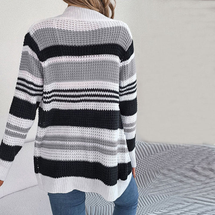 Women's Striped Open-Front Cardigan with Dropped Shoulders