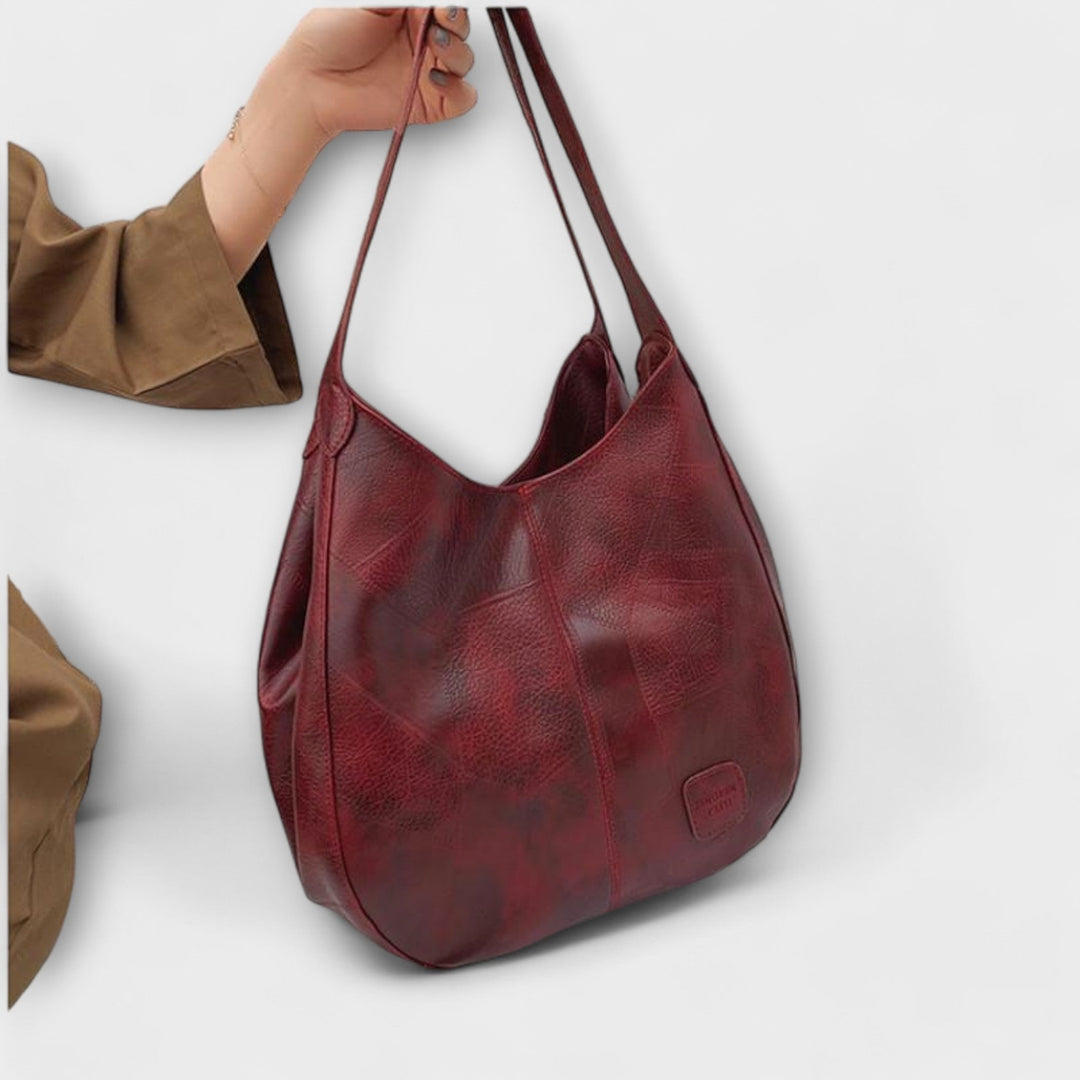 Women's Leather Hobo Shoulder Bag with Patchwork Design