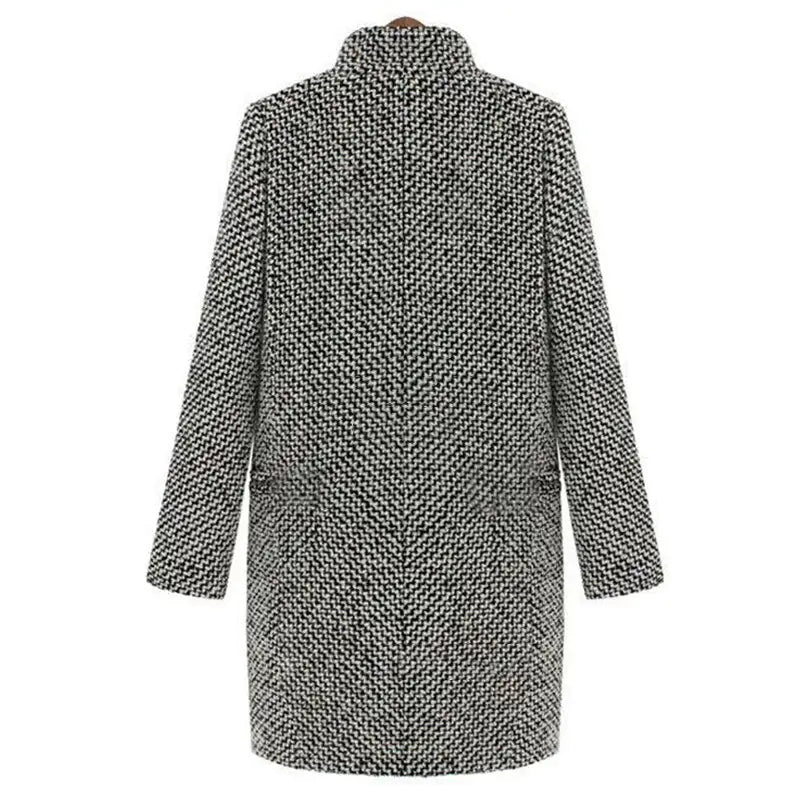 Women's Houndstooth Longline Wool Coat with Button Closure