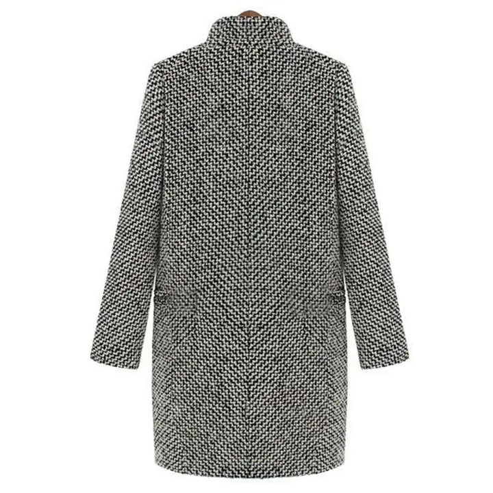 Women's Houndstooth Longline Wool Coat with Button Closure