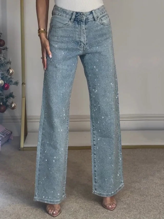 Women's Diamanté Embellished Wide-Leg Jeans