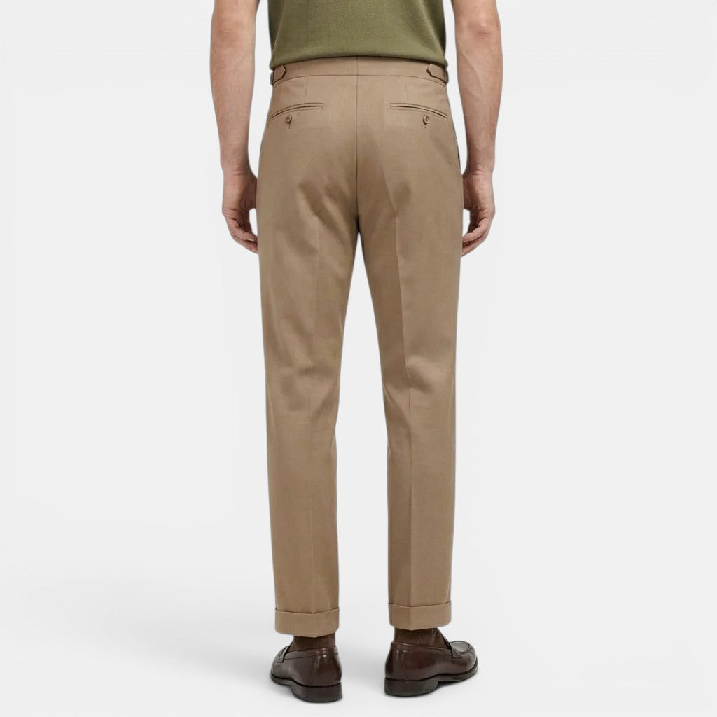 Men's Pleated Tapered Trousers with Turn-Up Hem