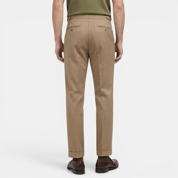 Men's Pleated Tapered Trousers with Turn-Up Hem