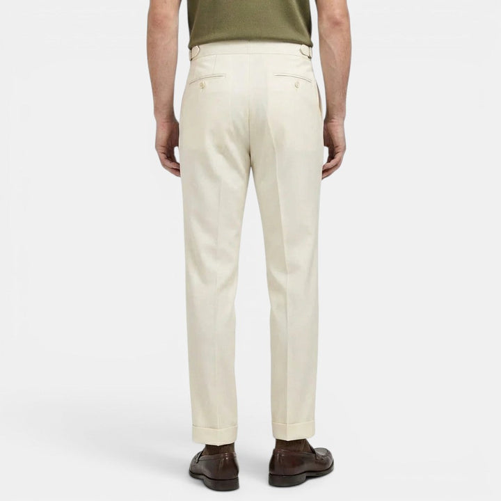 Men's Pleated Tapered Trousers with Turn-Up Hem