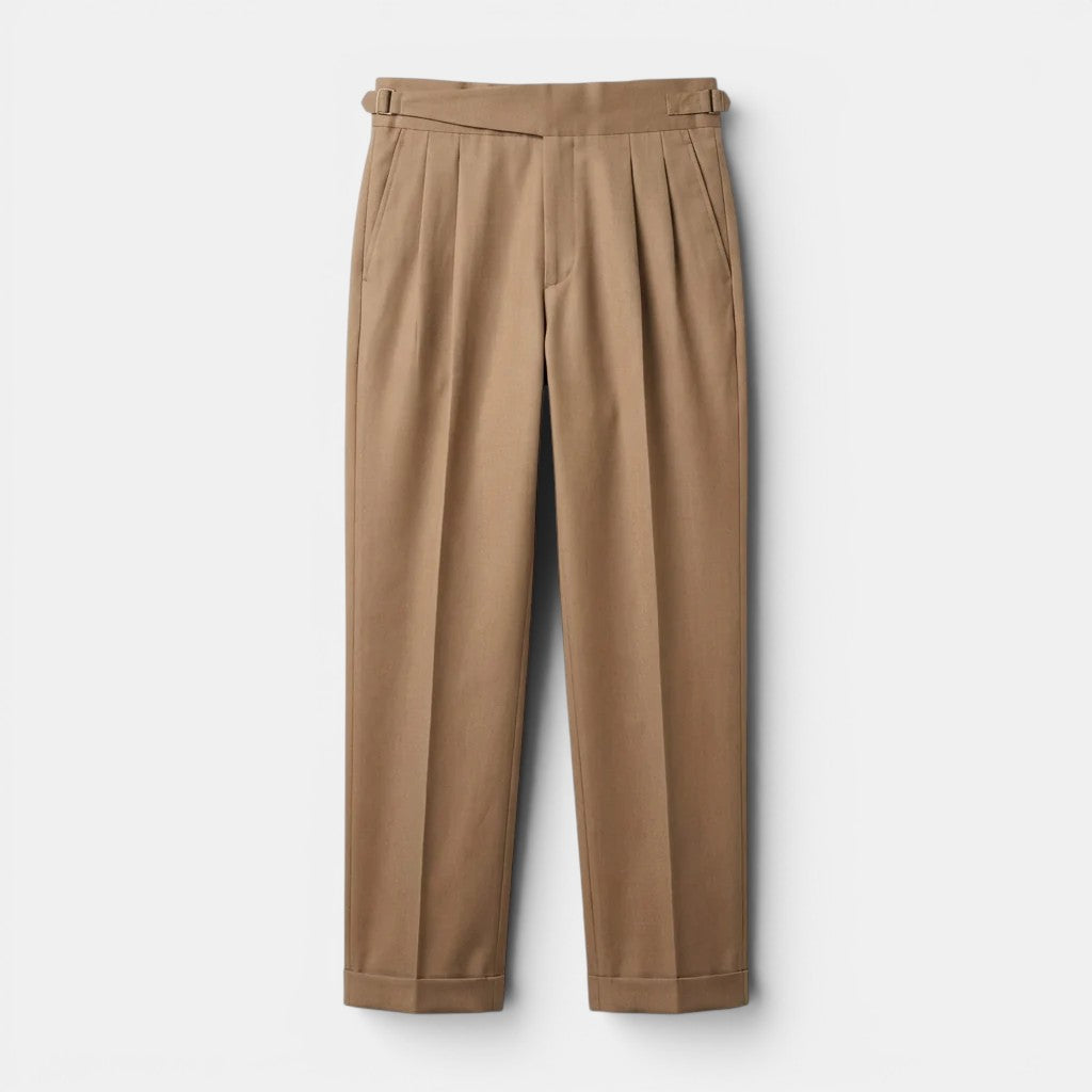Men's Pleated Tapered Trousers with Turn-Up Hem