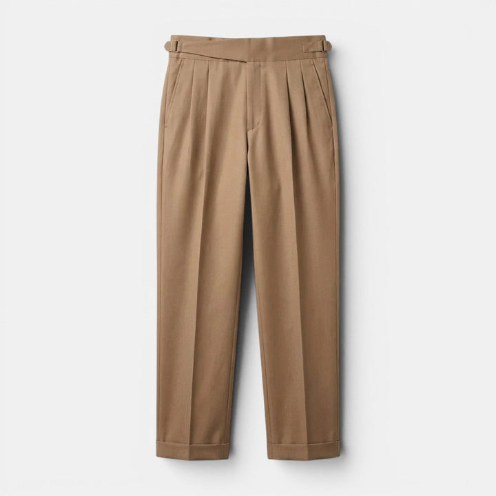 Men's Pleated Tapered Trousers with Turn-Up Hem