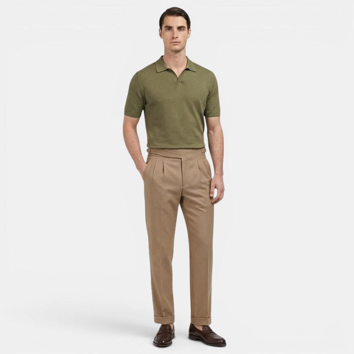 Men's Pleated Tapered Trousers with Turn-Up Hem