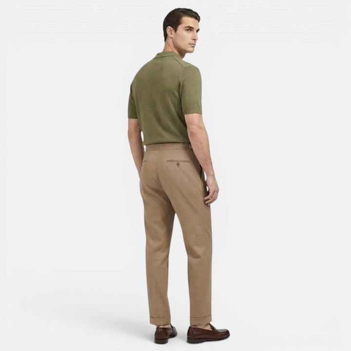 Men's Pleated Tapered Trousers with Turn-Up Hem